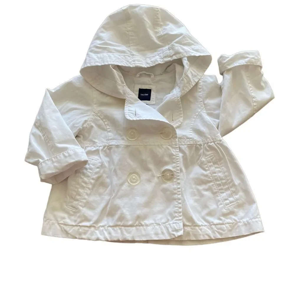 Gap Jacket White Flared Hooded Cotton Pea Coat Toddler Size 2 Year